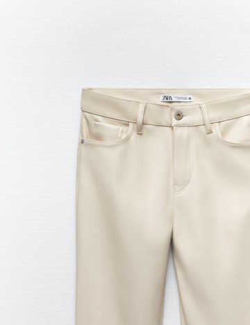 Pantaloni imitație din piele Zara, bej