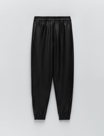 Pantaloni imitație din piele Zara, negru