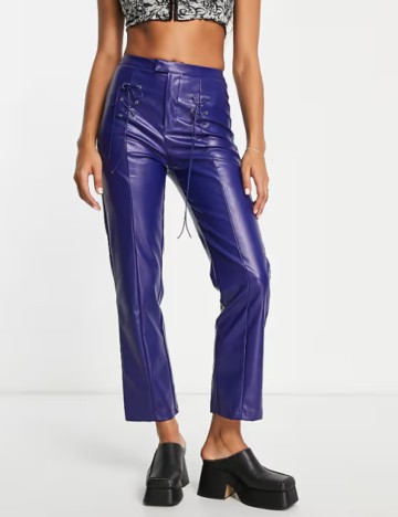Pantaloni imitație din piele Reclaimed vintage, mov