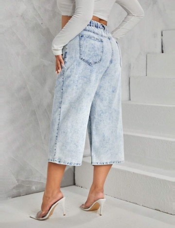 Pantaloni 3/4 Shein Curve+, albastru