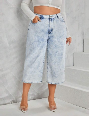 Pantaloni 3/4 Shein Curve+, albastru