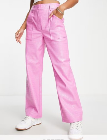 Pantaloni imitație din piele Miss Selfridge, roz