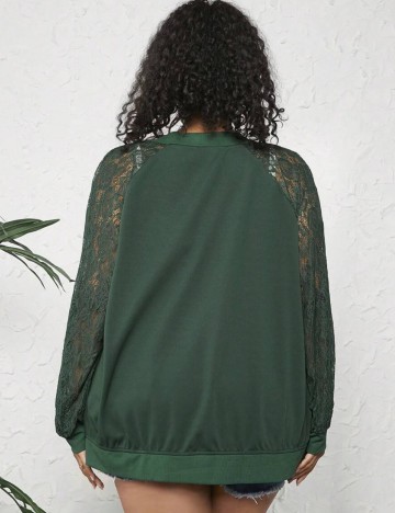 Bluză cu fermoar Shein Curve+, verde
