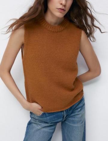 Vestă tricotată Zara, maro