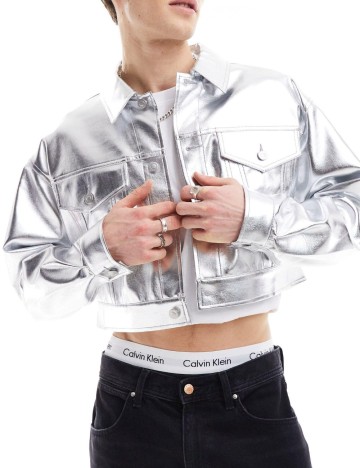 Jachetă imitație de piele ASOS, argintiu