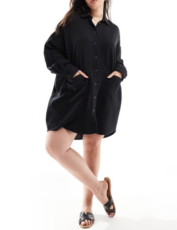 Rochie tip cămașă ASOS, negru
