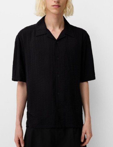 Cămașă cu mânecă scurtă Bershka, negru