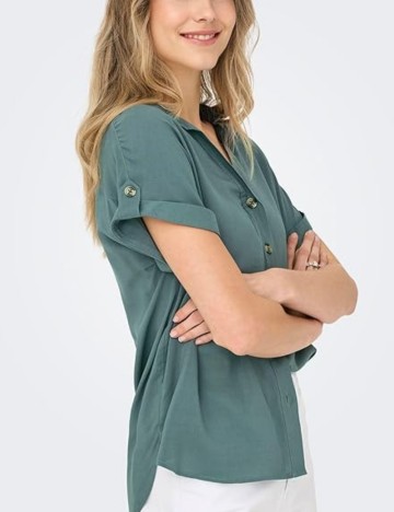 Cămașă cu m&acirc;necă scurtă Only, verde