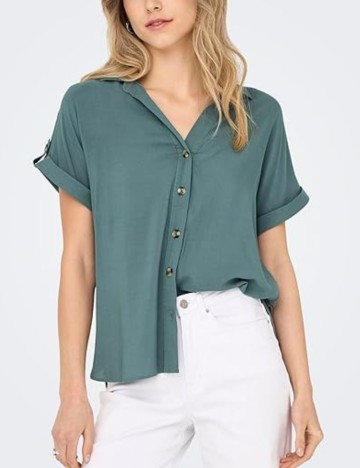 Cămașă cu m&acirc;necă scurtă Only, verde