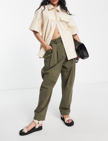 Cămașă imitație de piele Topshop, crem