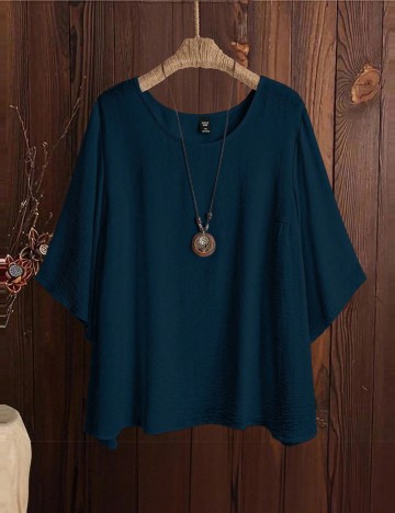 Cămașă cu m&acirc;necă scurtă Shein Curve+, albastru