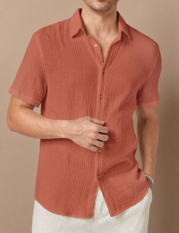 Cămașă cu m&acirc;necă scurtă Shein MANFINITY, cărămiziu