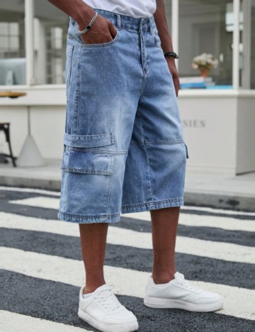 Pantaloni scurți de blugi MANFINITY by Shein, albastru