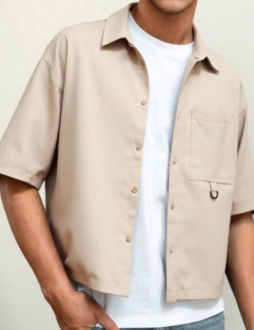 Cămașă cu m&acirc;necă scurtă Shein, bej