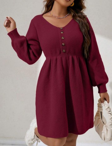 Rochie tricotată Shein Curve+, vișiniu