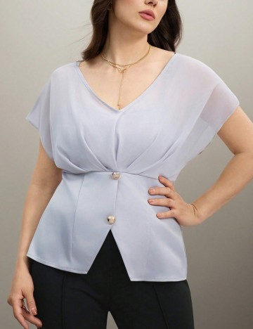 Cămașă cu m&acirc;necă scurtă Shein Curve+, gri