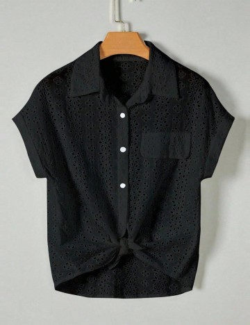 Cămașă cu m&acirc;necă scurtă Shein, negru