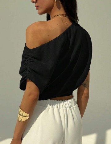 Cămașă cu m&acirc;necă scurtă Shein, negru