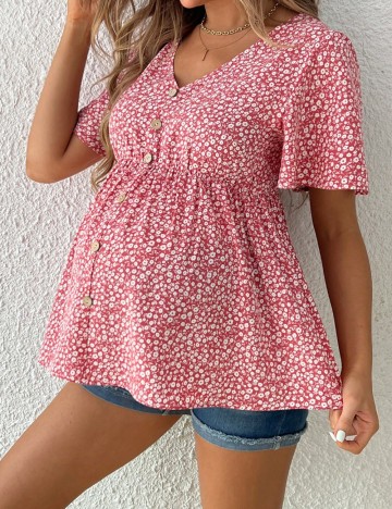 Cămașă cu m&acirc;necă scurtă Shein, roz