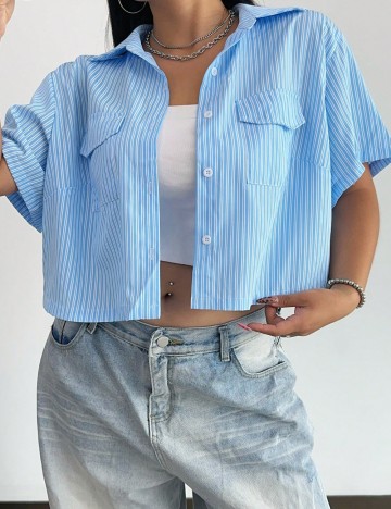 Cămașă cu m&acirc;necă scurtă Shein Curve+, mix culori