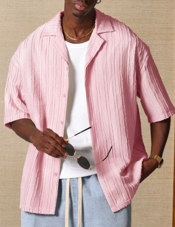 Cămașă cu m&acirc;necă scurtă Shein, roz