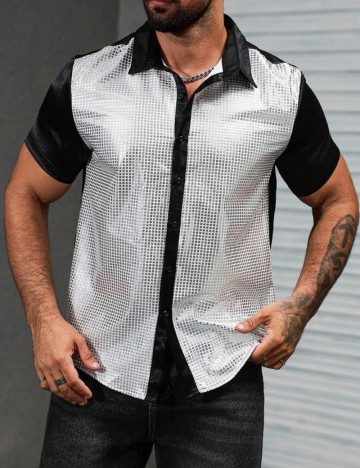 Cămașă cu m&acirc;necă scurtă Shein, argintiu