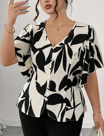 Cămașă cu m&acirc;necă scurtă Shein Curve+, mix culori