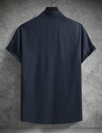 Cămașă cu m&acirc;necă scurtă Shein MANFINITY, albastru