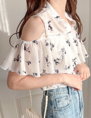 Cămașă cu m&acirc;necă scurtă Shein FRIFUL, crem