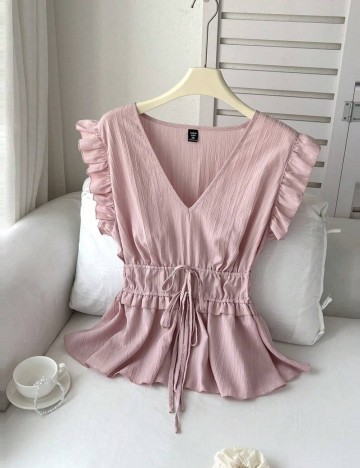 Cămașă cu m&acirc;necă scurtă Shein Curve+, roz