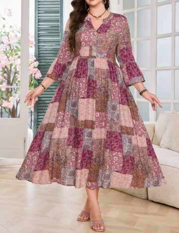 Rochie maxi Shein Curve+, mix culori