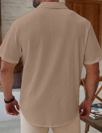 Cămașă cu m&acirc;necă scurtă Shein, bej