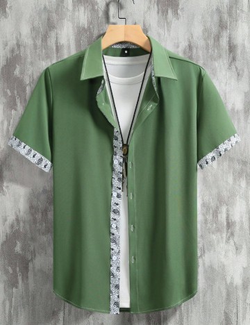 Cămașă cu m&acirc;necă scurtă Shein MANFINITY, verde