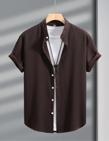 Cămașă cu m&acirc;necă scurtă Shein MANFINITY, maro