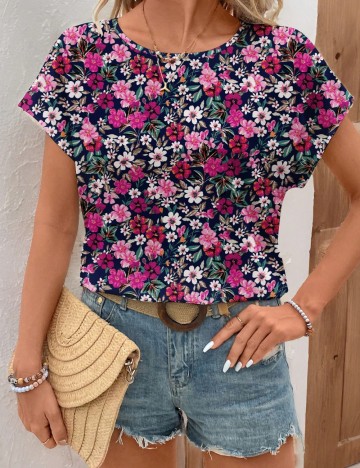 Cămașă cu m&acirc;necă scurtă Shein Emery Rose, mix culori