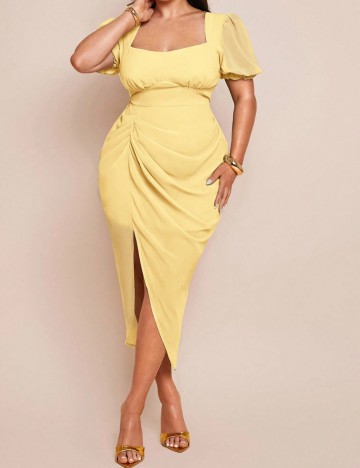 Rochie midi Shein Curve+, galben