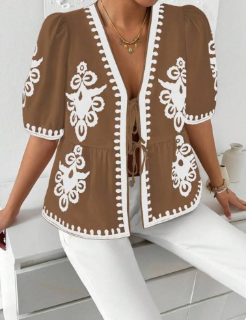 Cămașă cu m&acirc;necă scurtă Shein, maro