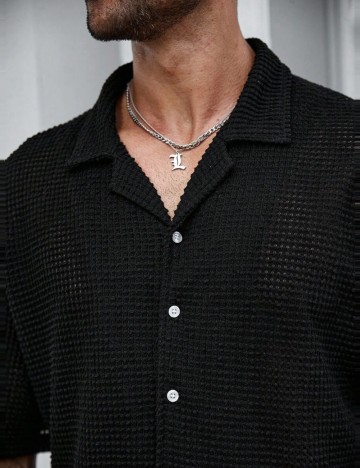 Cămașă cu m&acirc;necă scurtă Shein MANFINITY, negru