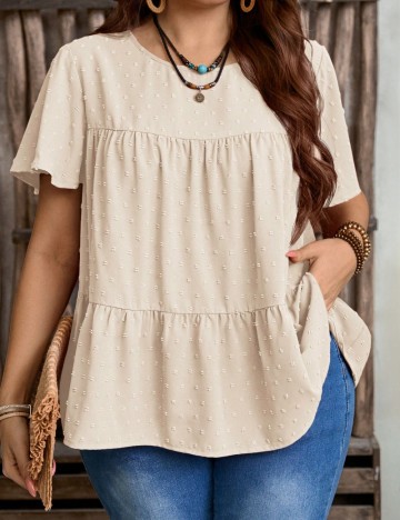 Cămașă cu m&acirc;necă scurtă Shein Curve+, bej