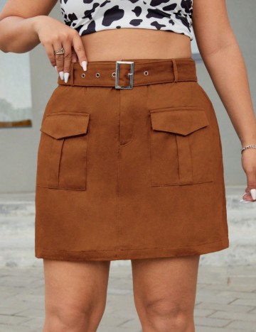 Fustă mini Shein Curve+, maro