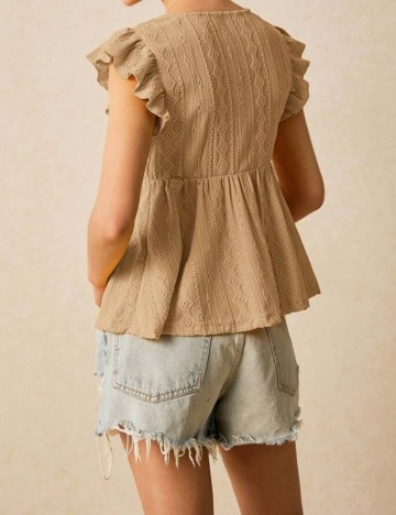 Cămașă cu m&acirc;necă scurtă Shein, maro