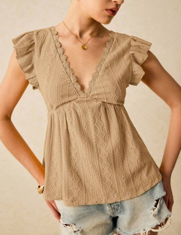 Cămașă cu m&acirc;necă scurtă Shein, maro