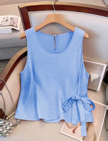 Cămașă cu m&acirc;necă scurtă Shein Curve+, albastru