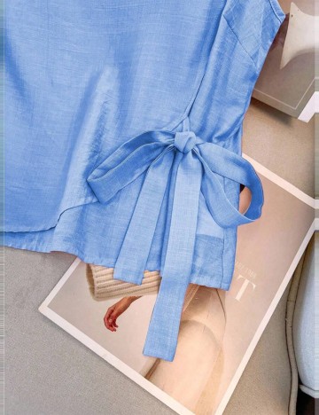 Cămașă cu m&acirc;necă scurtă Shein Curve+, albastru