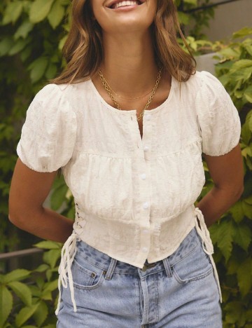 Cămașă cu m&acirc;necă scurtă Shein, alb