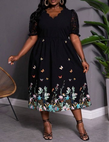 Rochie midi Shein Curve+, mix culori