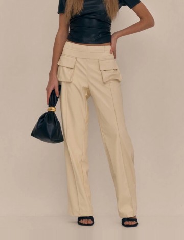 Pantaloni imitație din piele Shein, galben