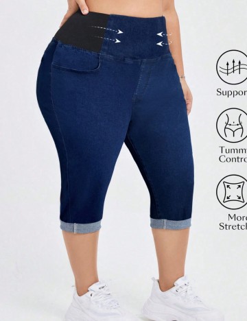 Pantaloni 3/4 Shein Curve+, albastru