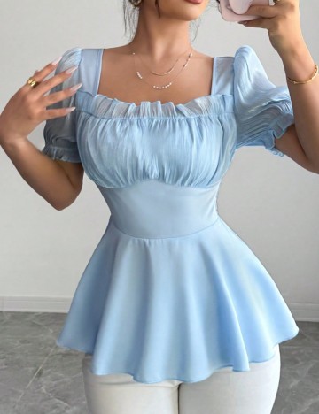 Cămașă cu m&acirc;necă scurtă Shein, albastru