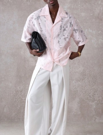 Cămașă cu m&acirc;necă scurtă Shein, roz